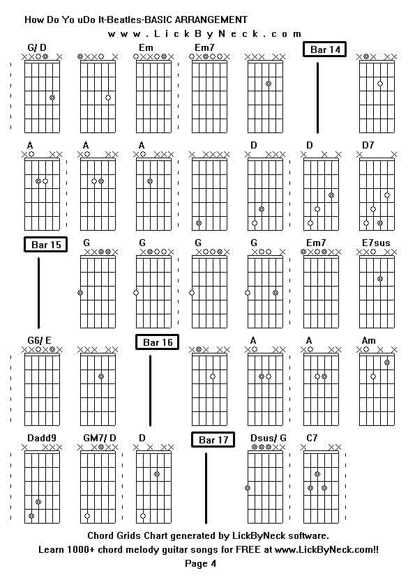 Chord Grids Chart of chord melody fingerstyle guitar song-How Do Yo uDo It-Beatles-BASIC ARRANGEMENT,generated by LickByNeck software.